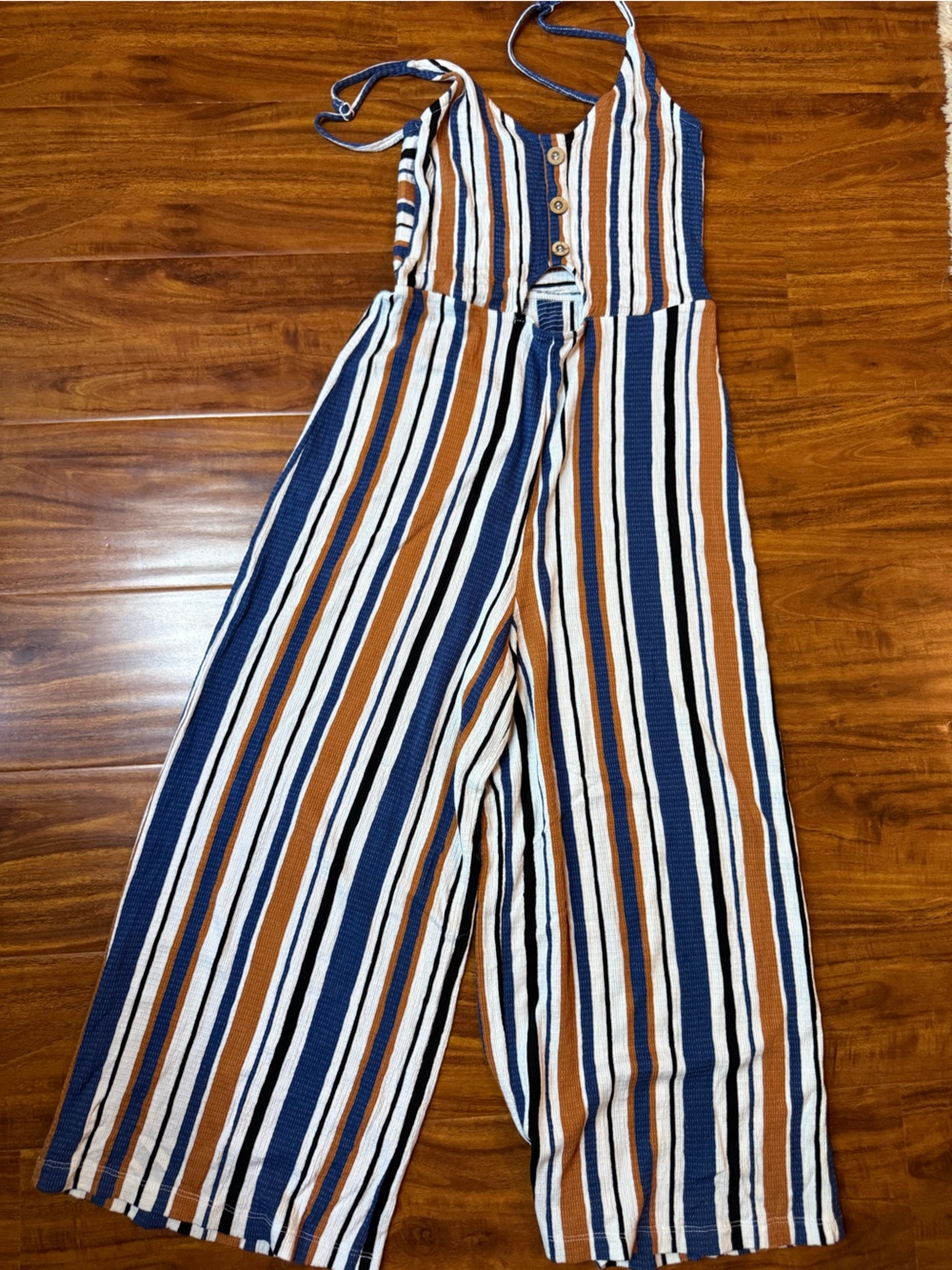 Love Tree Navy, Rust, White & Black Striped Wide-Leg Jumpsuit